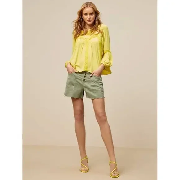 SCOOP Peasant Blouse Top w/ Crochet Trim Canary Yellow Boho Festival XS - Picture 12 of 12